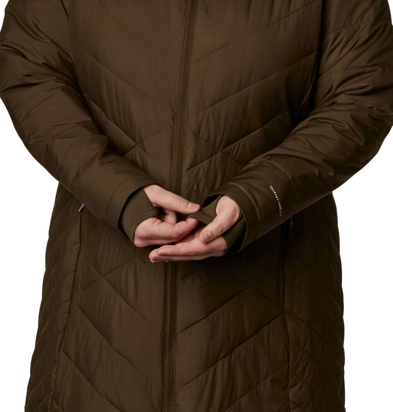 Women's Columbia Heavenly Long Hooded Jackets Dark Brown | Plus Size CA-J8364